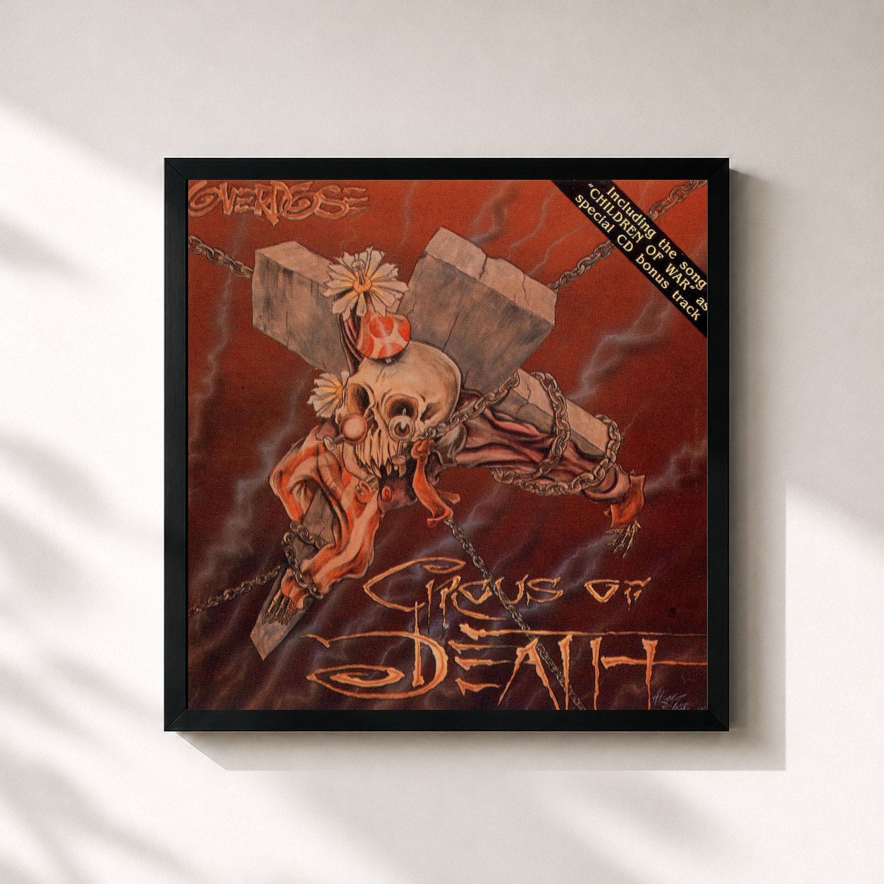 #noir Tableau carré de l'album Circus Of Death de Overdose, cadre noir 32x32 cm