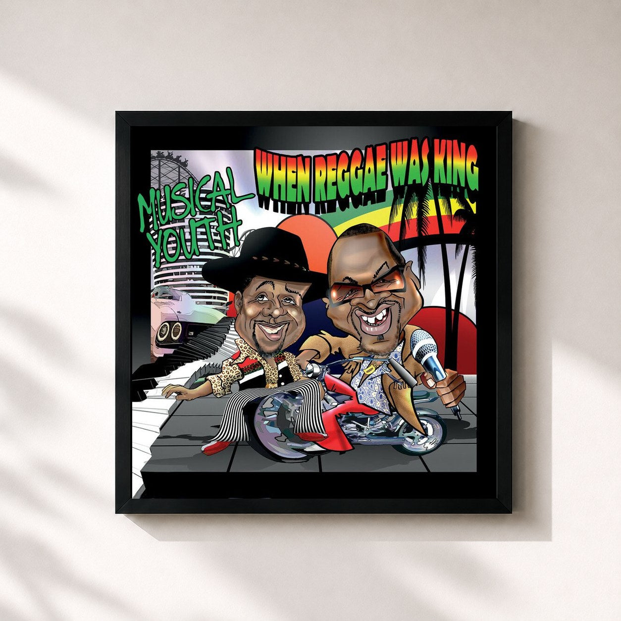 #noir Tableau carré de l'album When Reggae Was King de Musical Youth, cadre noir 32x32 cm