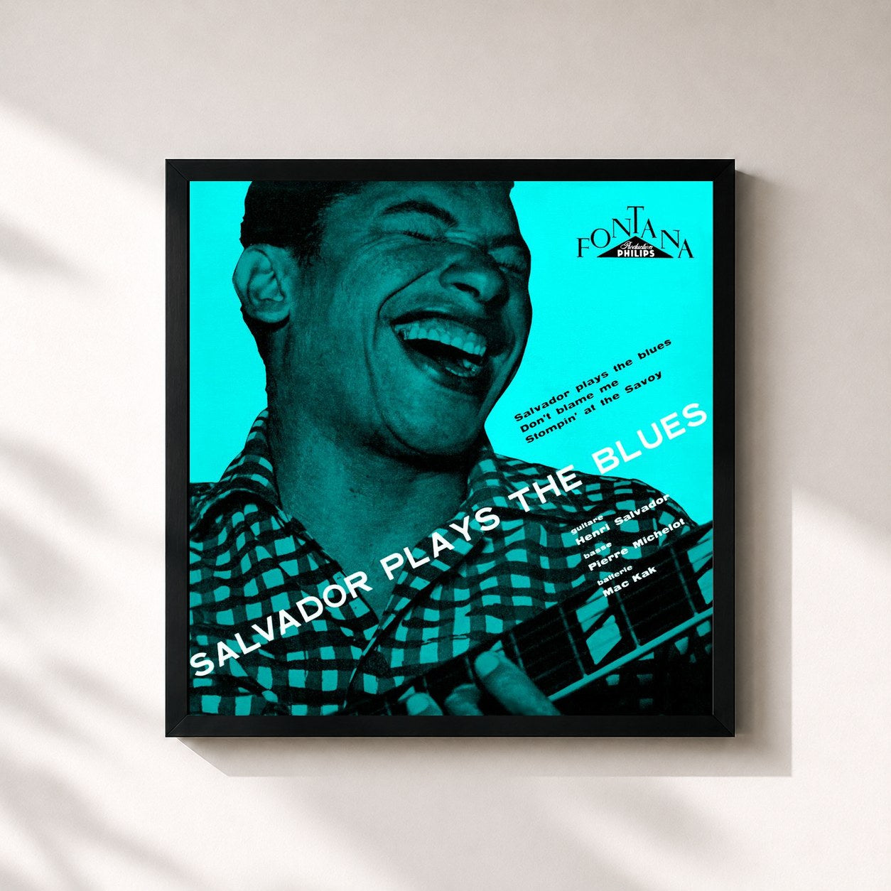 #noir Tableau carré de l'album Salvador Plays The Blues + 5 Inedits de Henri Salvador, cadre noir 32x32 cm