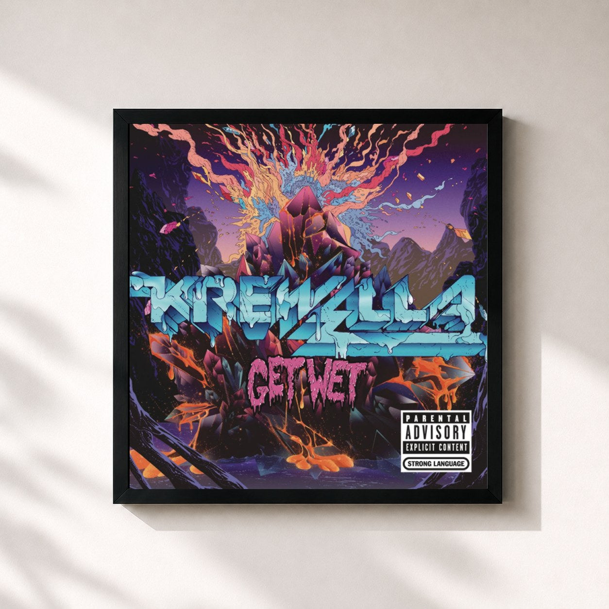 #noir Tableau carré de l'album Get Wet de Krewella, cadre noir 32x32 cm