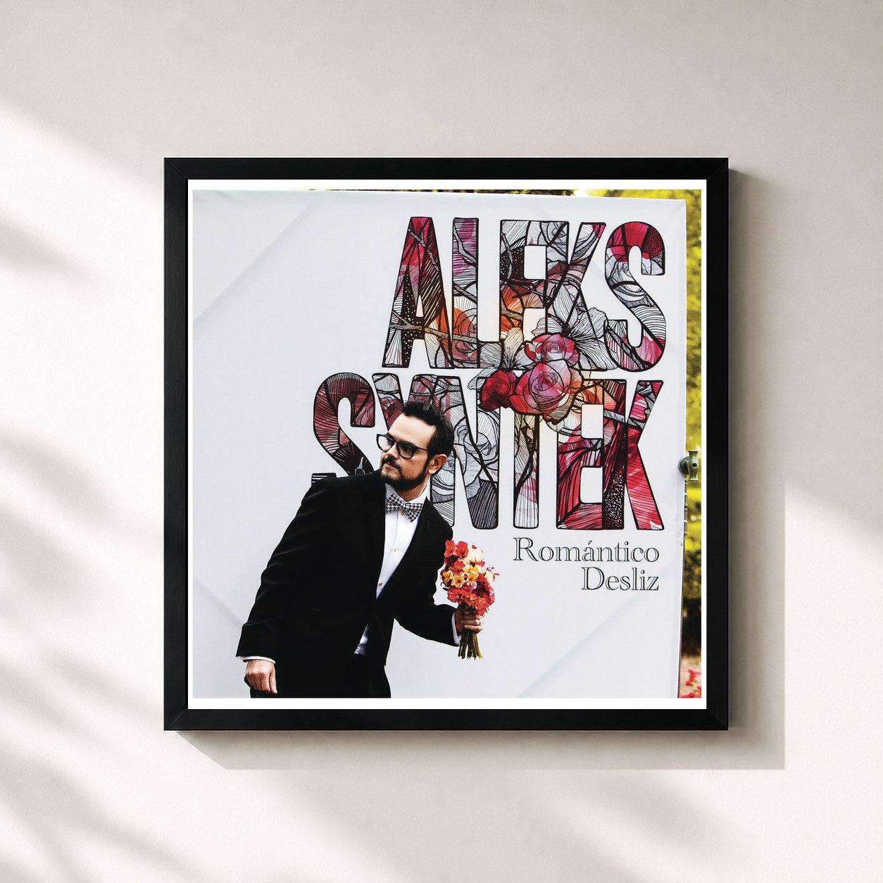 #noir Tableau carré de l'album Romántico Desliz de Aleks Syntek, cadre noir 32x32 cm