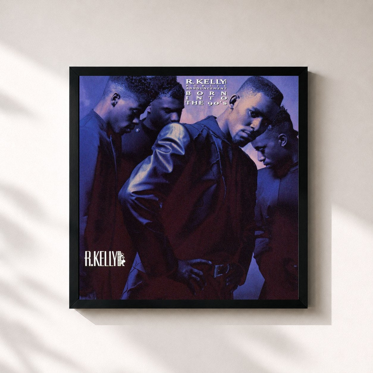 #noir Tableau carré de l'album Born Into The 90's de R. Kelly, cadre noir 32x32 cm