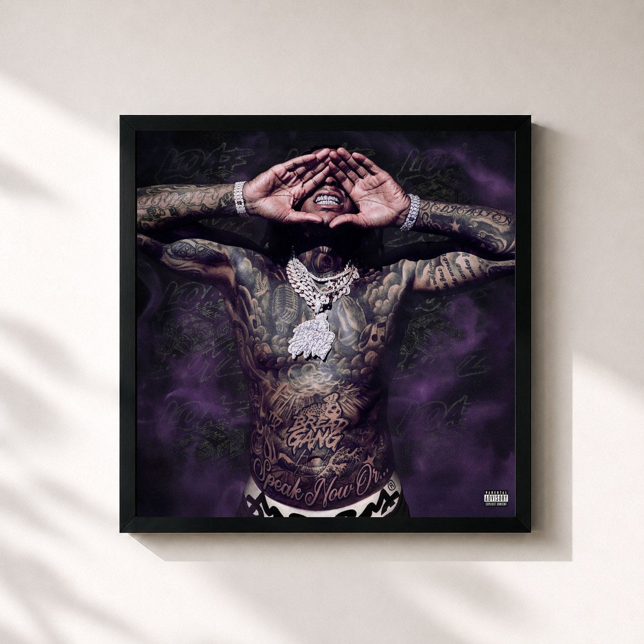 #noir Tableau carré de l'album SPEAK NOW OR... de Moneybagg Yo, cadre noir 32x32 cm