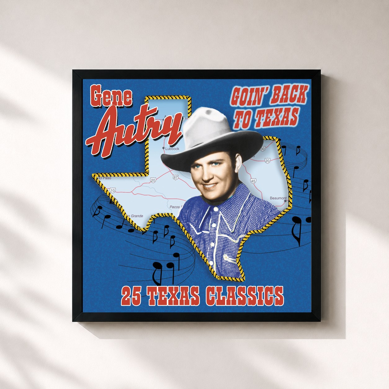 #noir Tableau carré de l'album Goin' Back To Texas: 25 Texas Classics de Gene Autry, cadre noir 32x32 cm