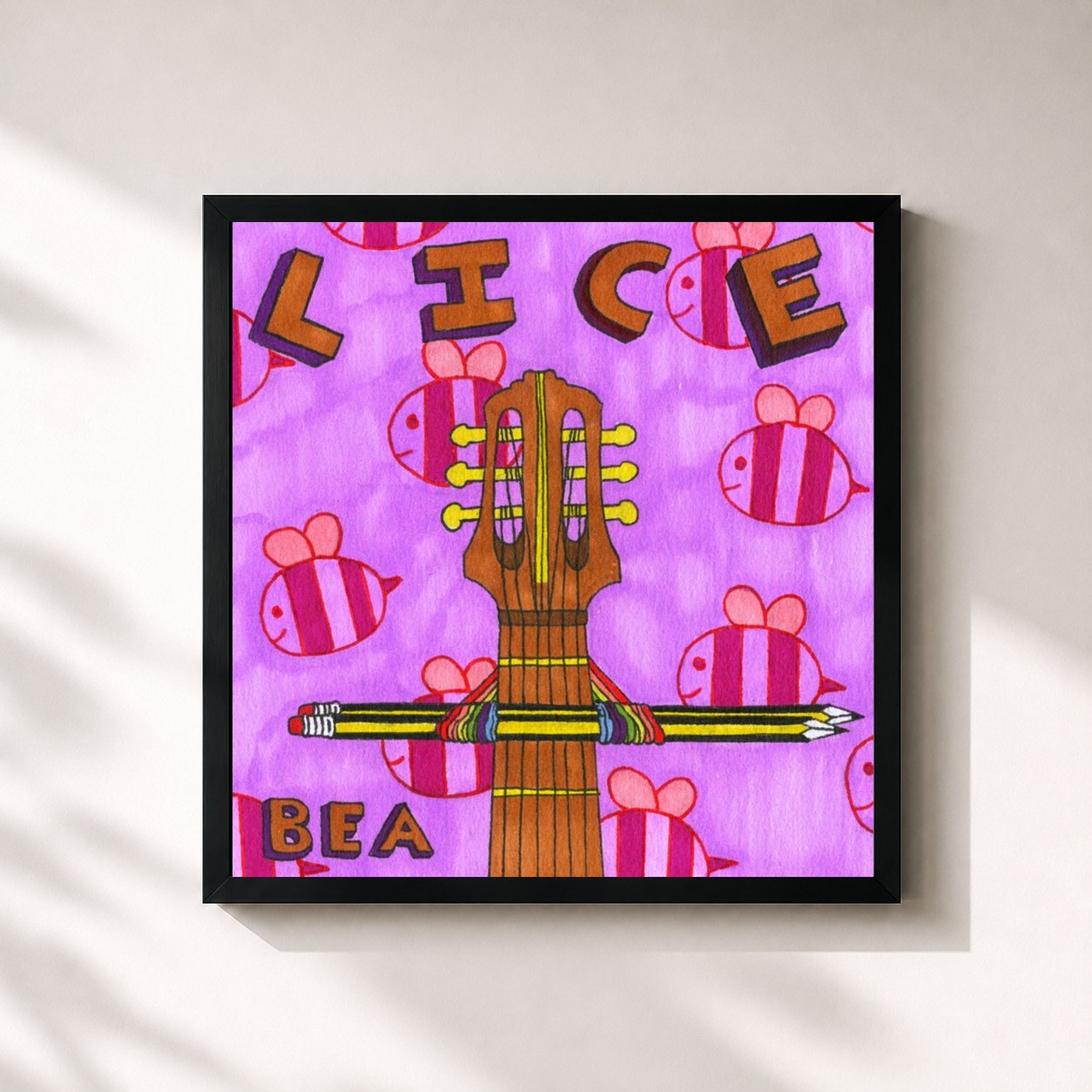 #noir Tableau carré de l'album Lice de beabadoobee, cadre noir 32x32 cm