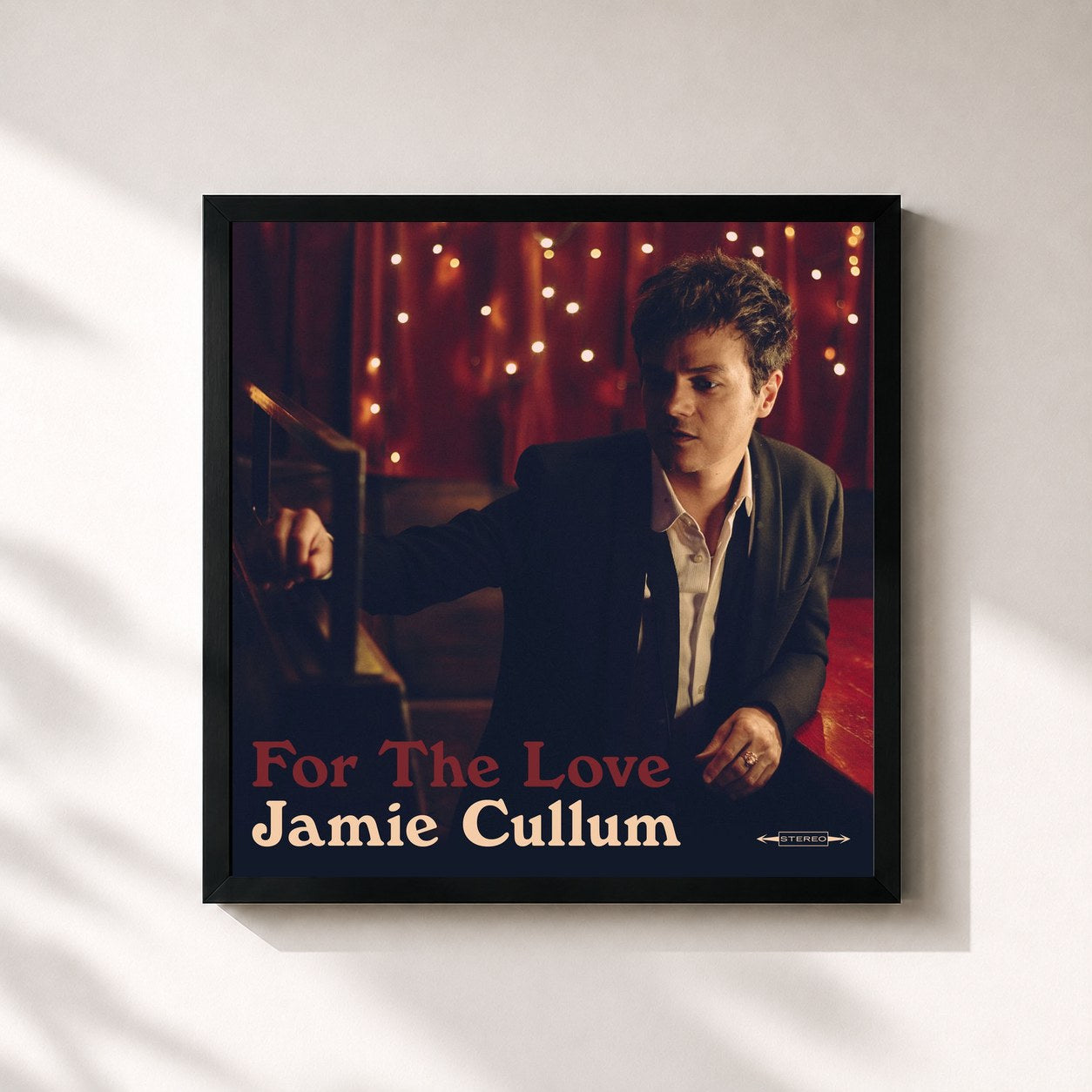 #noir Tableau carré de l'album For The Love de Jamie Cullum, cadre noir 32x32 cm