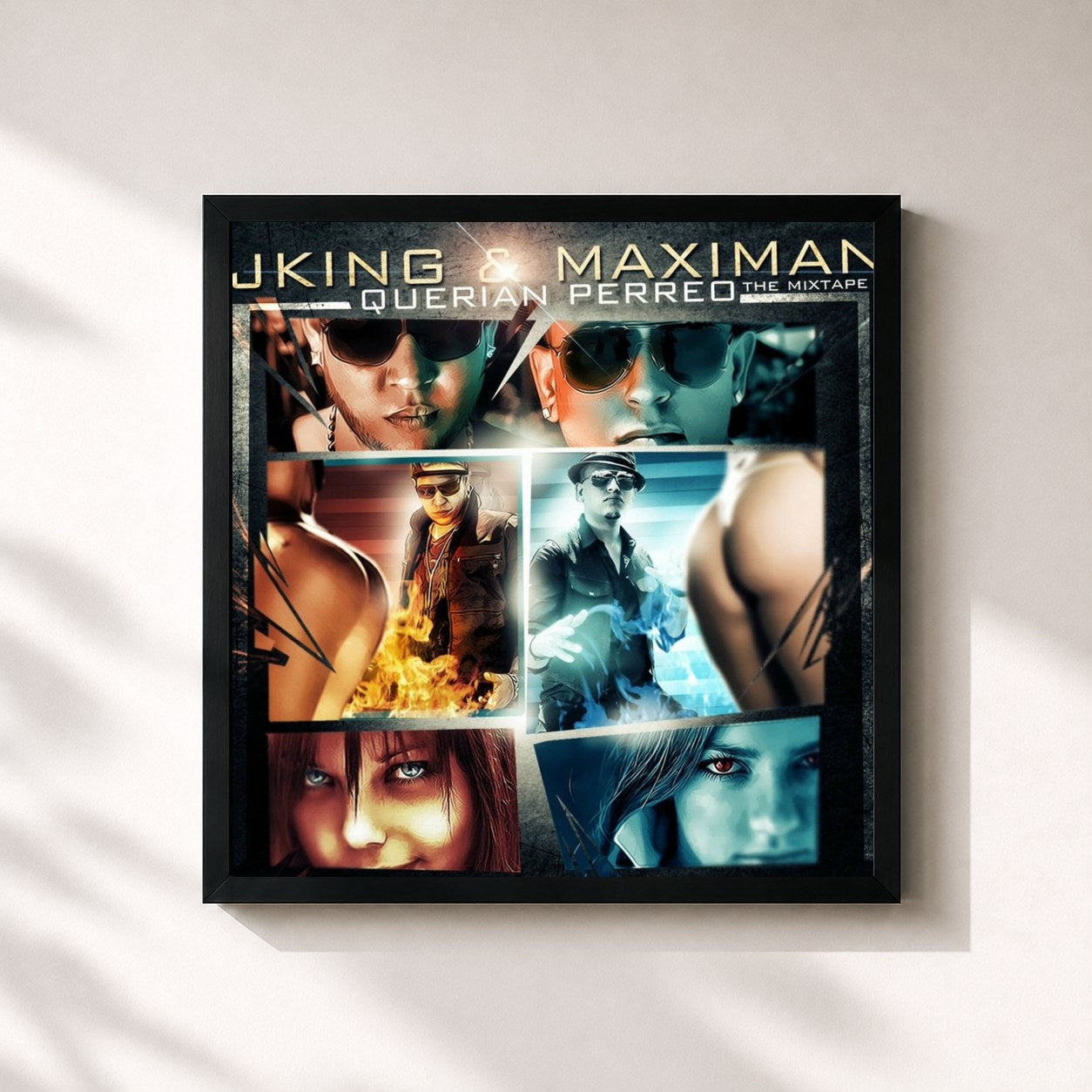 #noir Tableau carré de l'album Querían Perreo (The Mix Tape) de J King Y Maximan, cadre noir 32x32 cm
