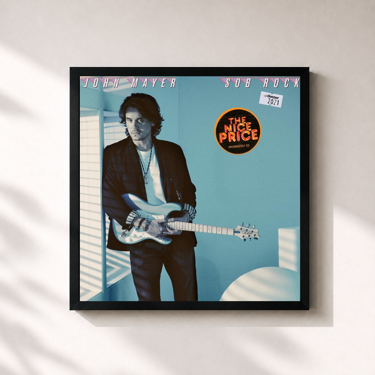 #noir Tableau carré de l'album Sob Rock de John Mayer, cadre noir 32x32 cm