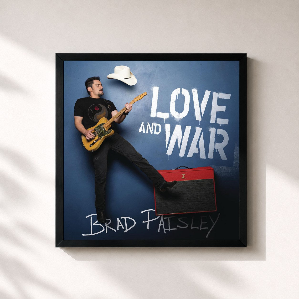 #noir Tableau carré de l'album Love and War de Brad Paisley, cadre noir 32x32 cm