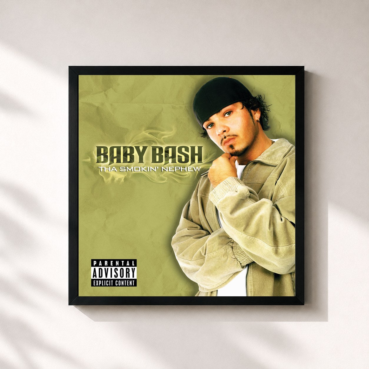 #noir Tableau carré de l'album Tha Smokin' Nephew de Baby Bash, cadre noir 32x32 cm