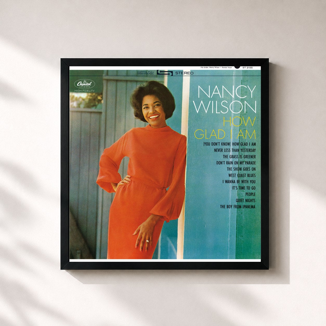 #noir Tableau carré de l'album How Glad I Am de Nancy Wilson, cadre noir 32x32 cm