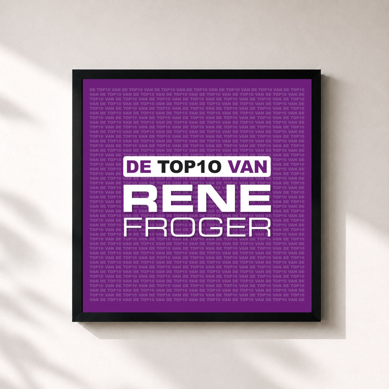 #noir Tableau carré de l'album De Top 10 Van de Rene Froger, cadre noir 32x32 cm