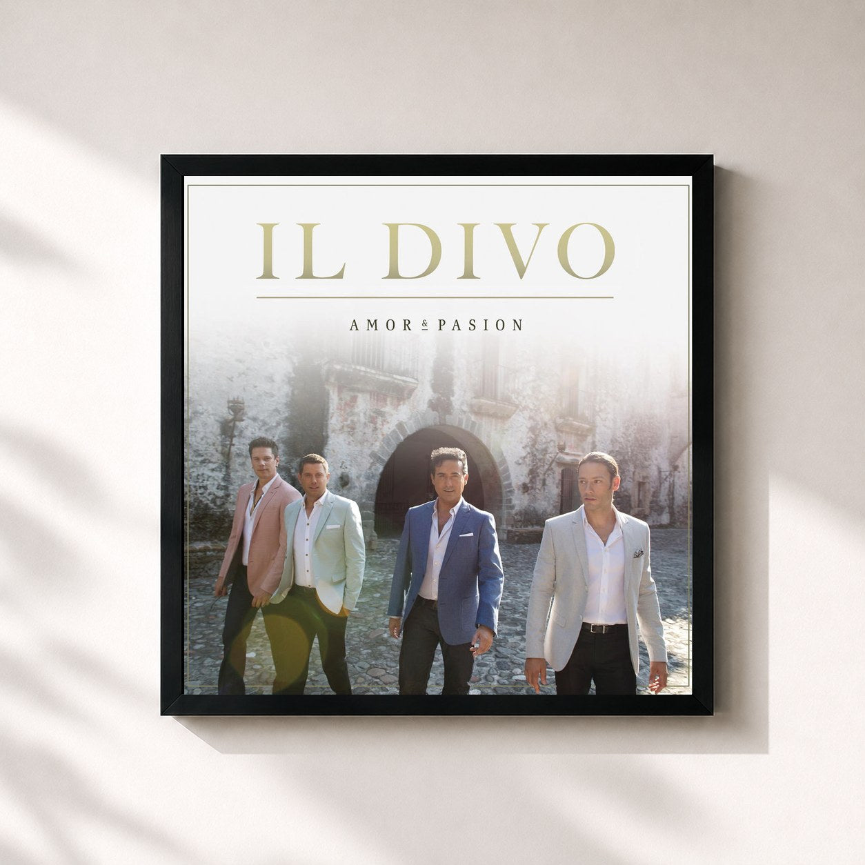 #noir Tableau carré de l'album Amor & Pasion de Il Divo, cadre noir 32x32 cm