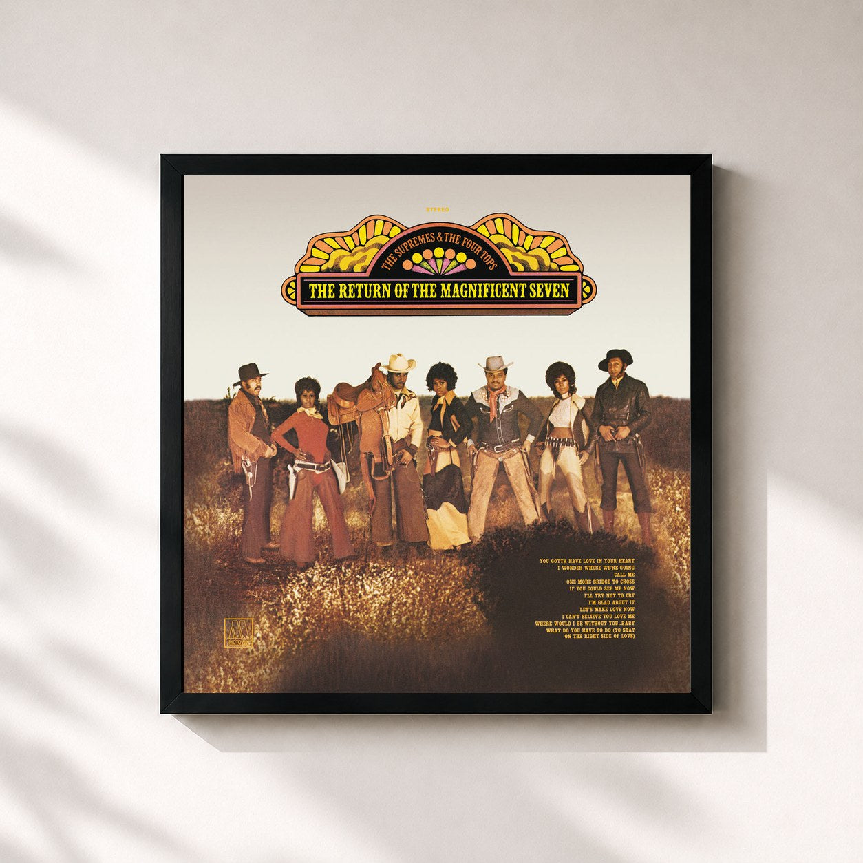 #noir Tableau carré de l'album The Return Of The Magnificent 7 de The Supremes, cadre noir 32x32 cm
