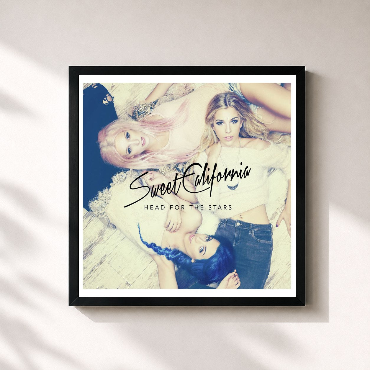 #noir Tableau carré de l'album Head for the stars de Sweet California, cadre noir 32x32 cm