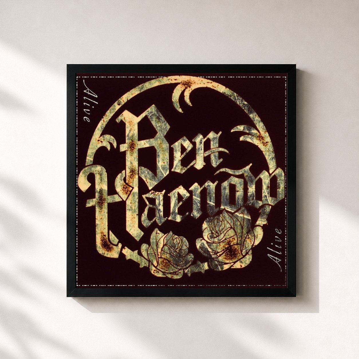 #noir Tableau carré de l'album Alive de Ben Haenow, cadre noir 32x32 cm