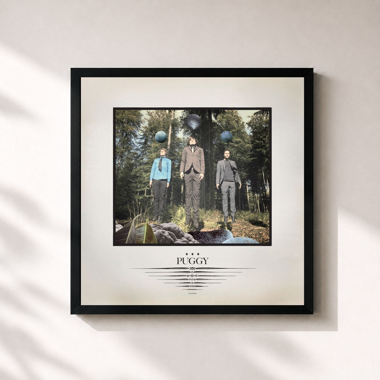 #noir Tableau carré de l'album Teaser de Puggy, cadre noir 32x32 cm
