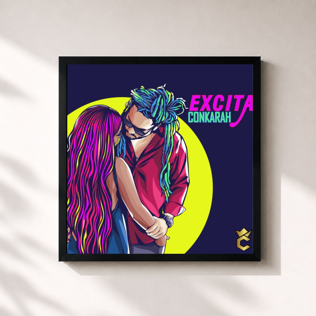 #noir Tableau carré de l'album Excita de Conkarah, cadre noir 32x32 cm
