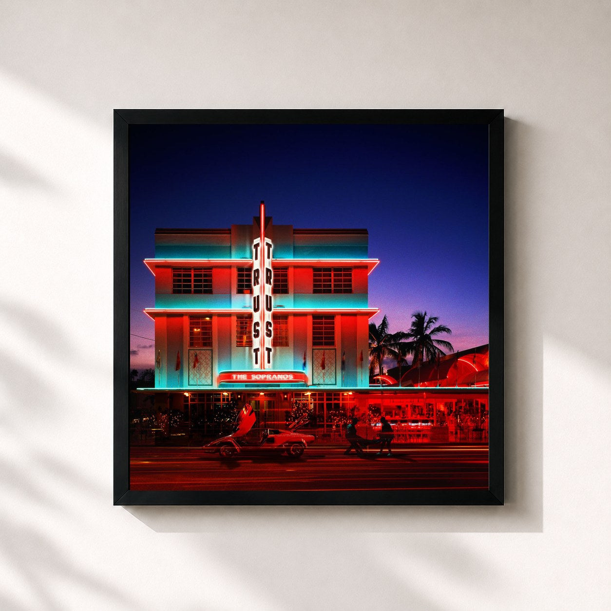 #noir Tableau carré de l'album Trust The Sopranos: ’83 Miami Edition de Benny The Butcher, cadre noir 32x32 cm