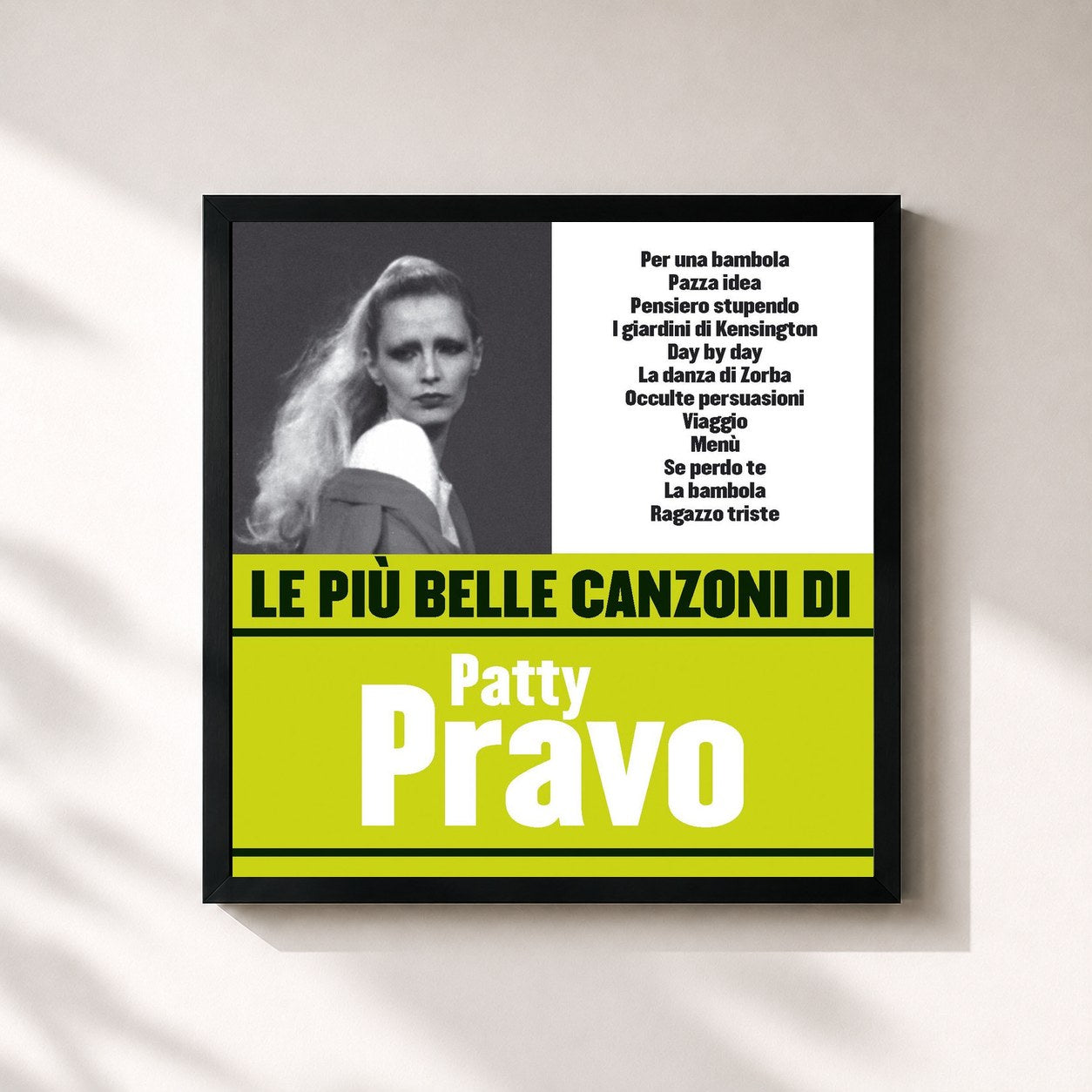 #noir Tableau carré de l'album Le più belle canzoni di Patty Pravo de Patty Pravo, cadre noir 32x32 cm