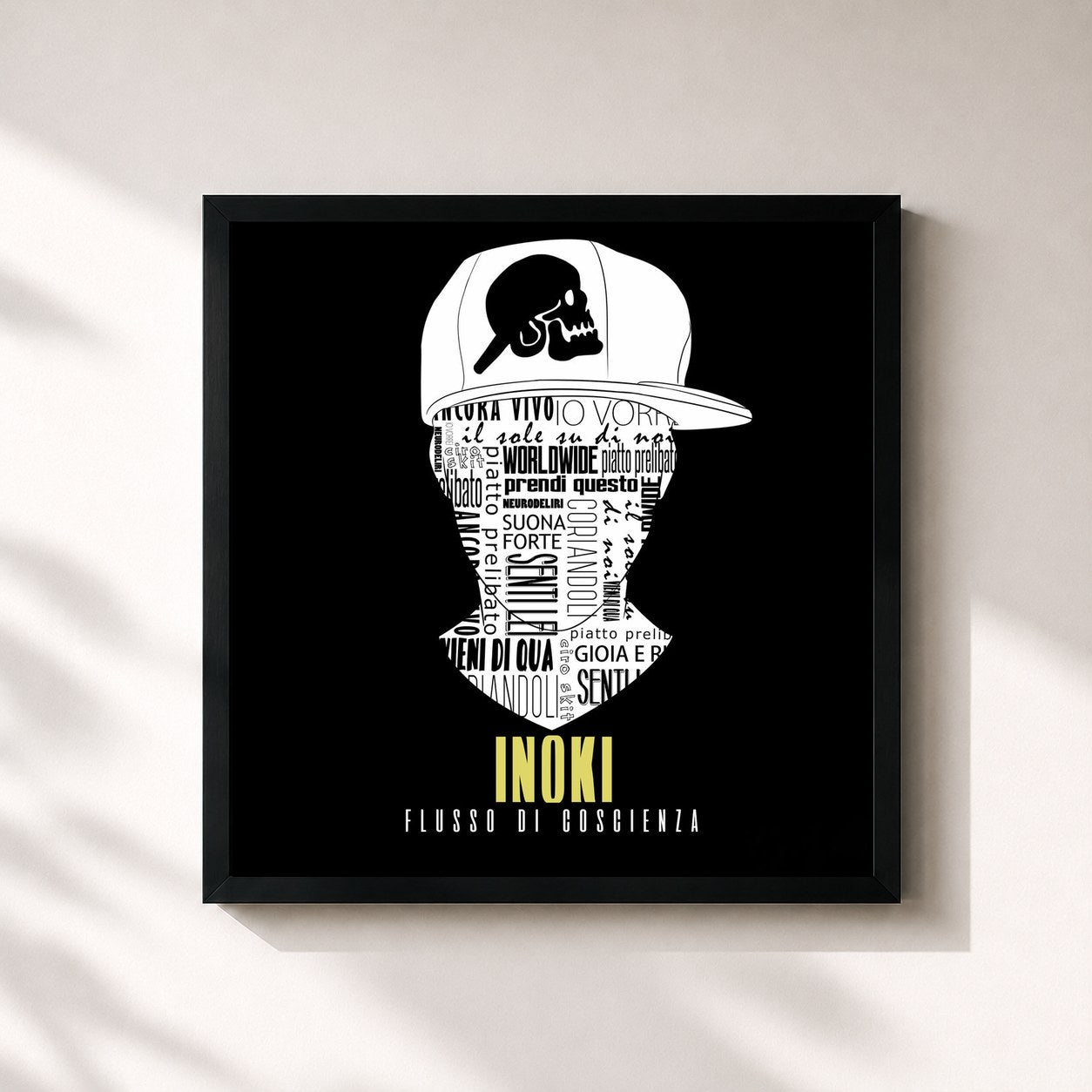 #noir Tableau carré de l'album Flusso di coscienza de Inoki, cadre noir 32x32 cm