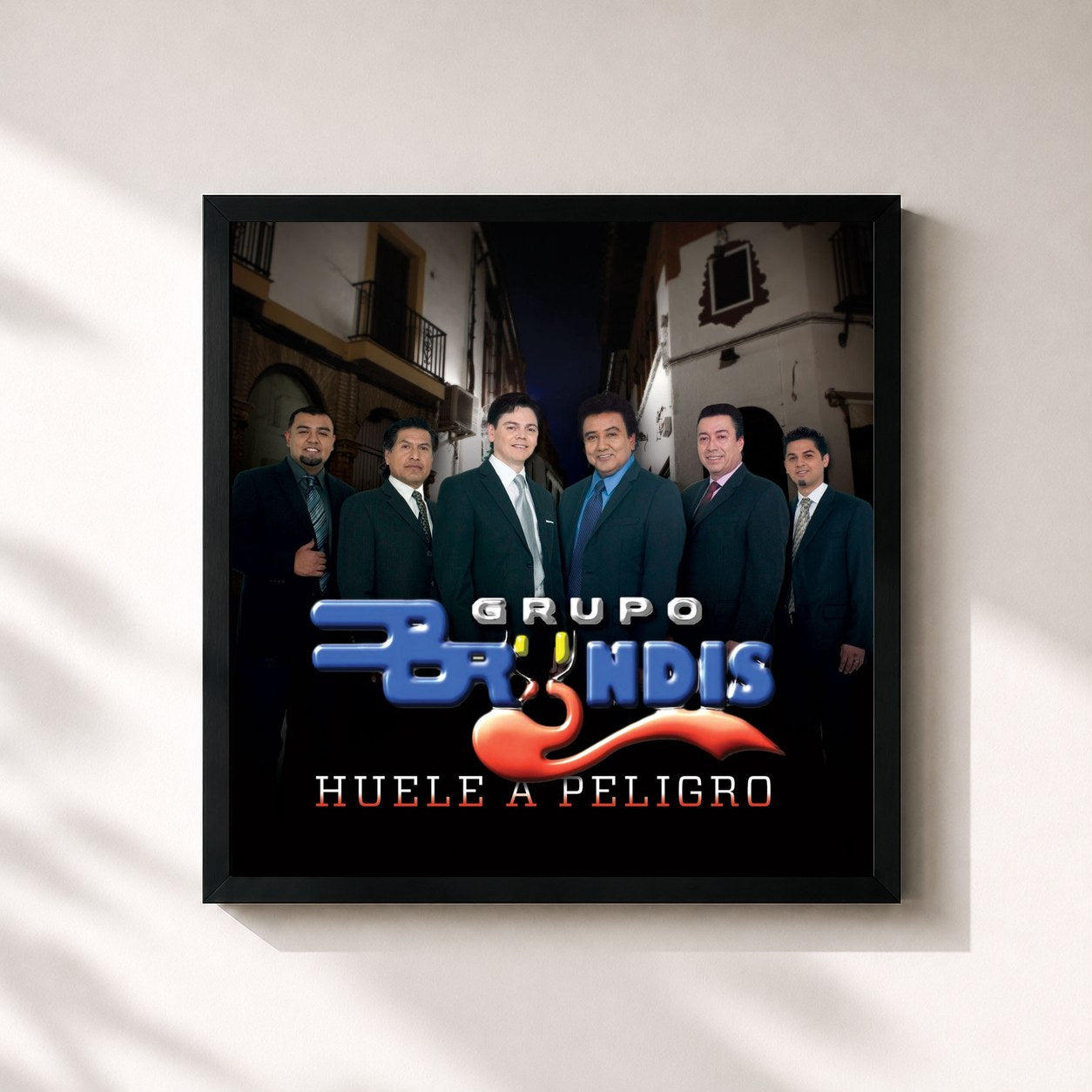 #noir Tableau carré de l'album Huele a Peligro de Grupo Bryndis, cadre noir 32x32 cm