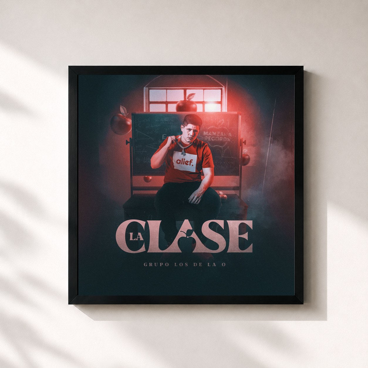 #noir Tableau carré de l'album La Clase de Grupo Los de la O, cadre noir 32x32 cm