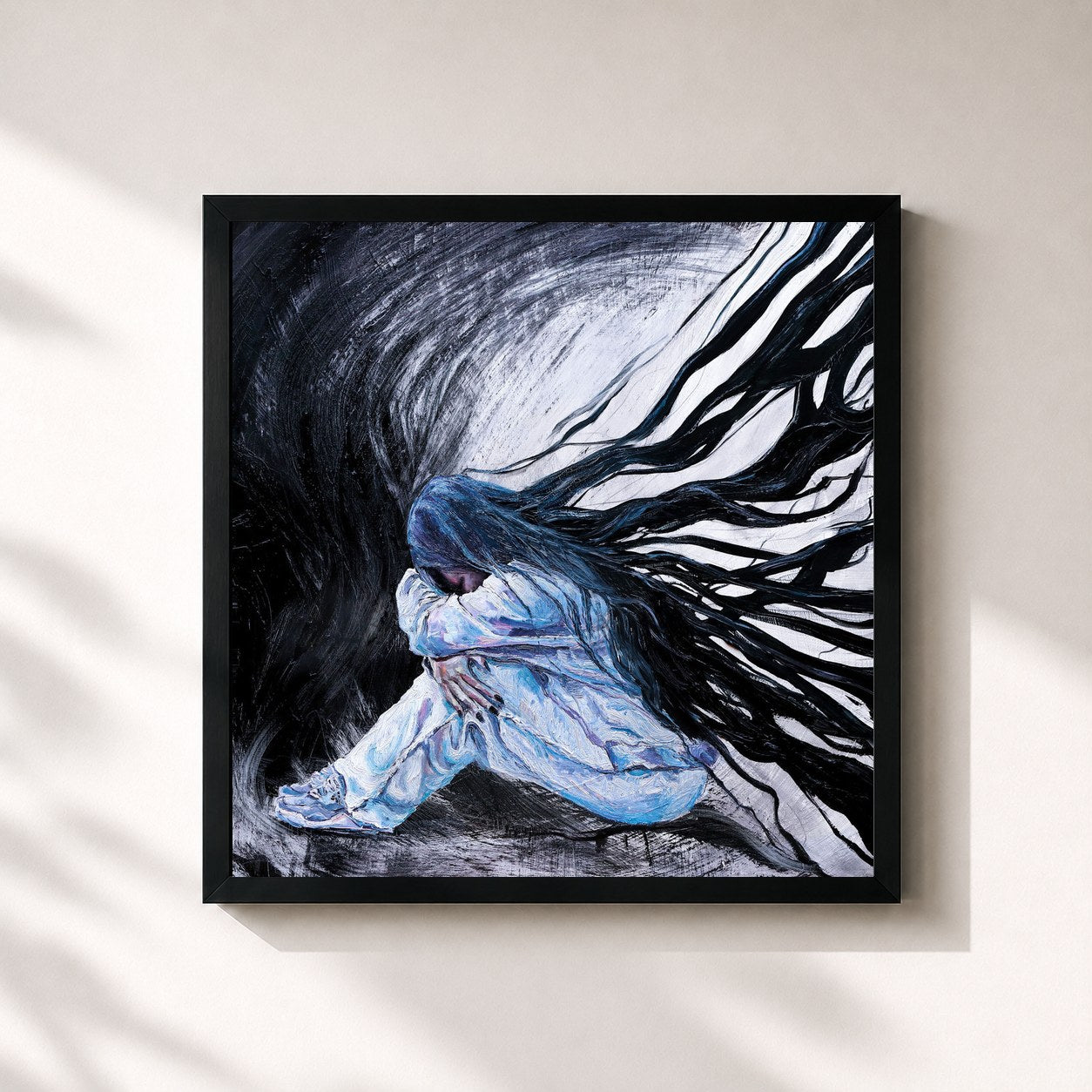#noir Tableau carré de l'album LES OMBRES de mademoiselle lou, cadre noir 32x32 cm