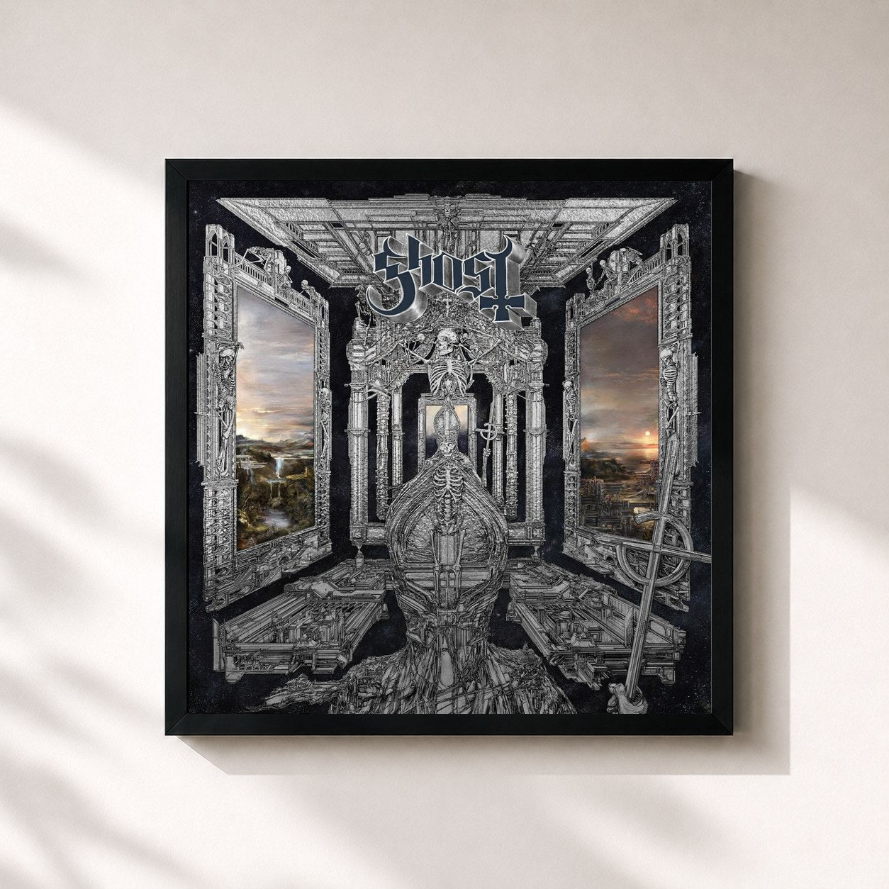 #noir Tableau carré de l'album Skeletá de Ghost, cadre noir 32x32 cm