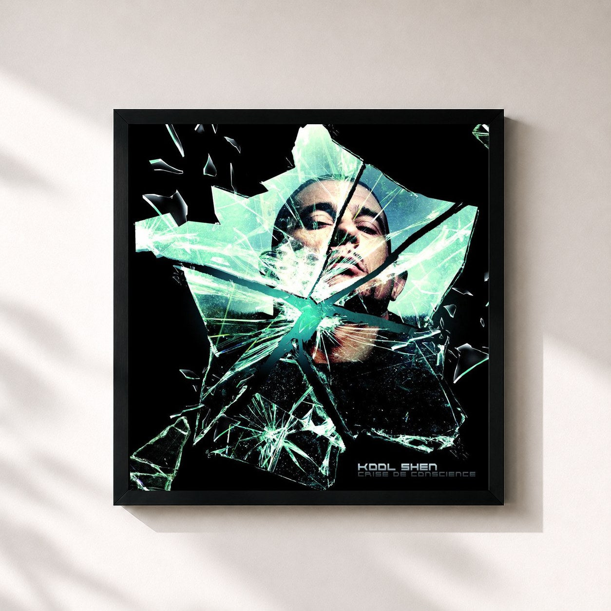 #noir Tableau carré de l'album Crise De Conscience de Kool Shen, cadre noir 32x32 cm