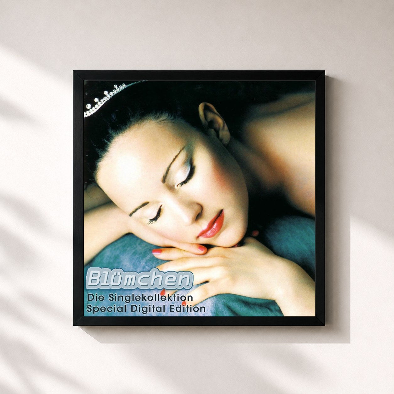 #noir Tableau carré de l'album Die Singlekollektion de Blümchen, cadre noir 32x32 cm