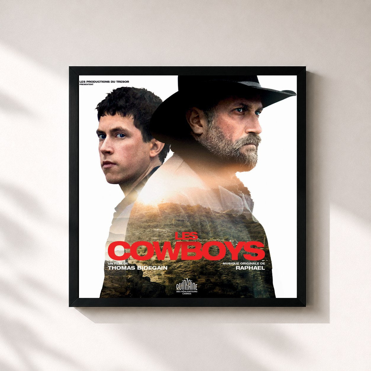 #noir Tableau carré de l'album Les cowboys (Bande originale du film) de Raphaël, cadre noir 32x32 cm