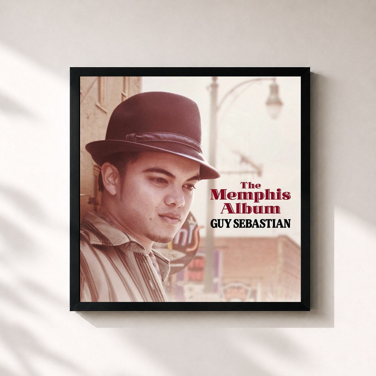 #noir Tableau carré de l'album The Memphis Album de Guy Sebastian, cadre noir 32x32 cm