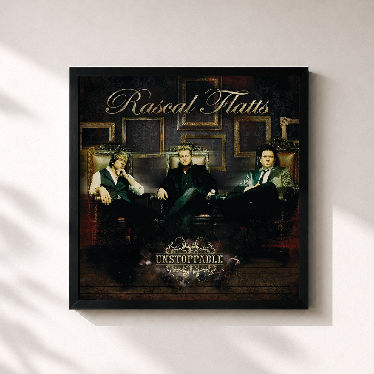 #noir Tableau carré de l'album Unstoppable de Rascal Flatts, cadre noir 32x32 cm
