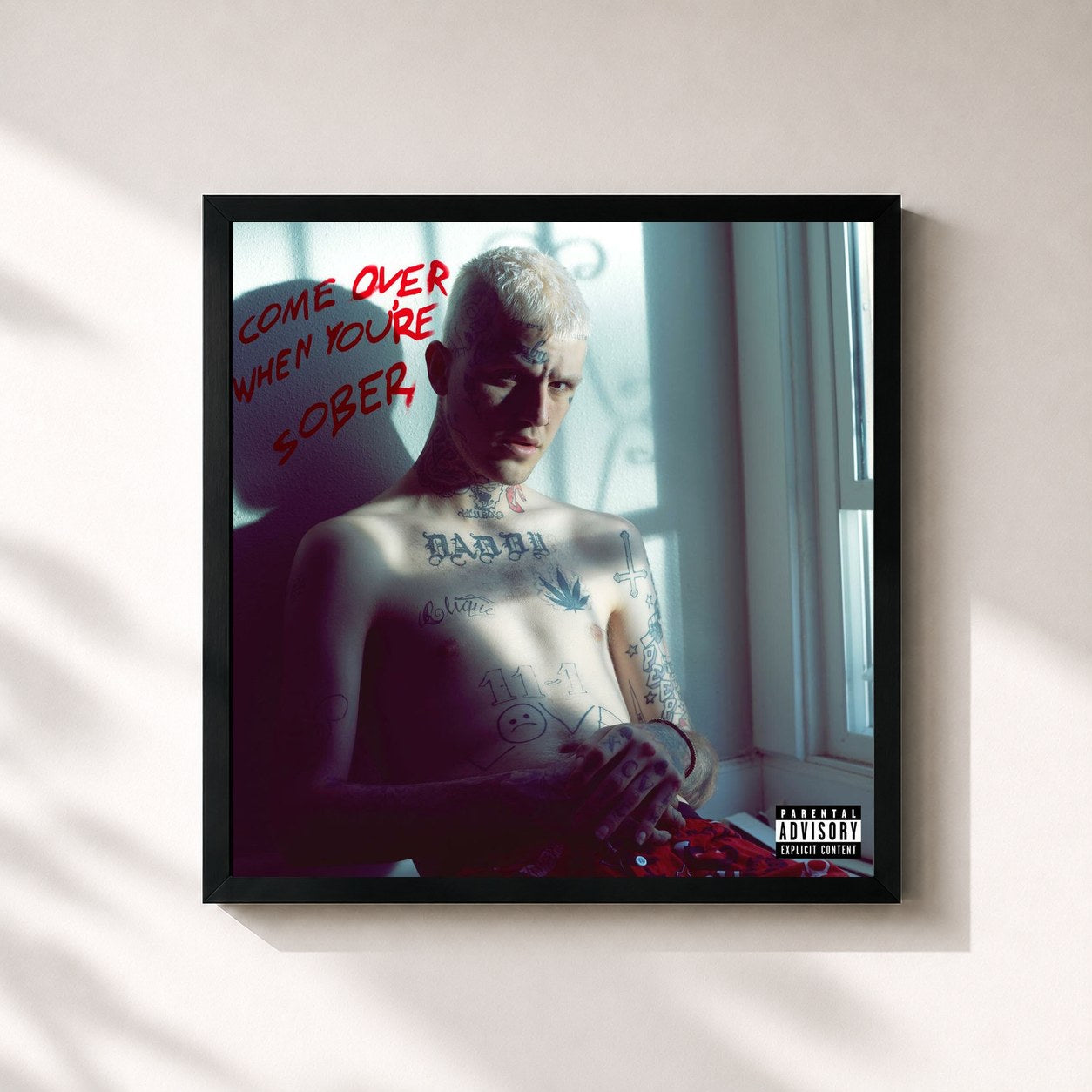 #noir Tableau carré de l'album Come Over When You're Sober, Pt. 2 (og version) de Lil Peep, cadre noir 32x32 cm