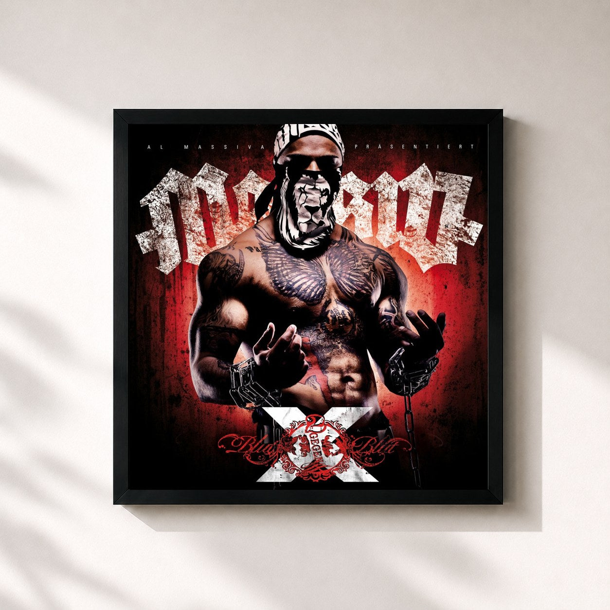#noir Tableau carré de l'album Blut gegen Blut 2 X de Massiv, cadre noir 32x32 cm