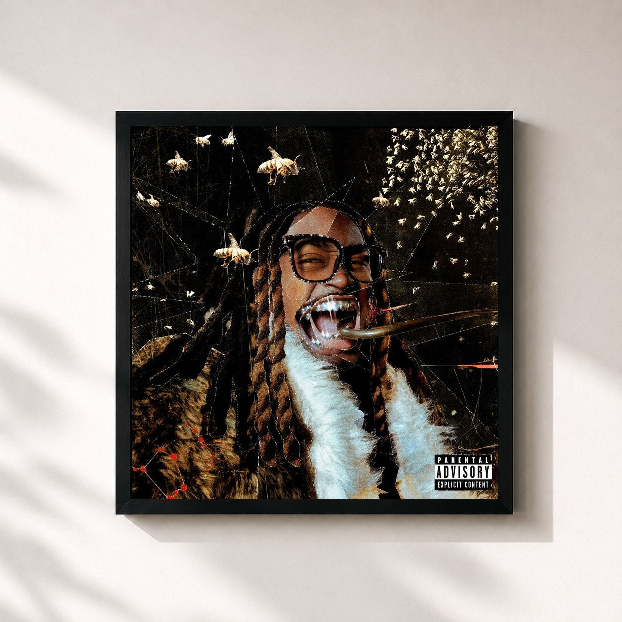#noir Tableau carré de l'album WHY ALWAYS ME? de Cochise, cadre noir 32x32 cm