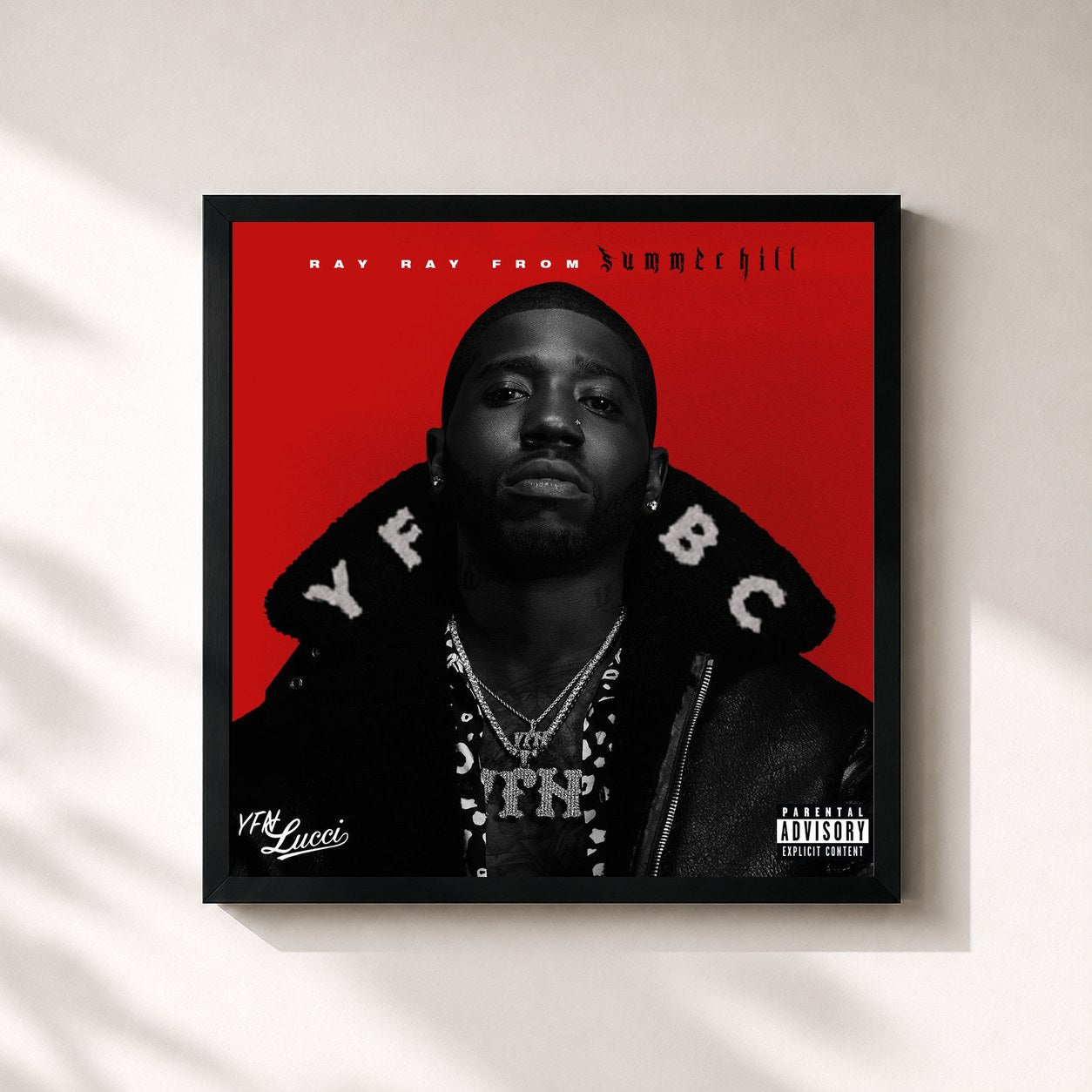 #noir Tableau carré de l'album Ray Ray from Summerhill de YFN Lucci, cadre noir 32x32 cm
