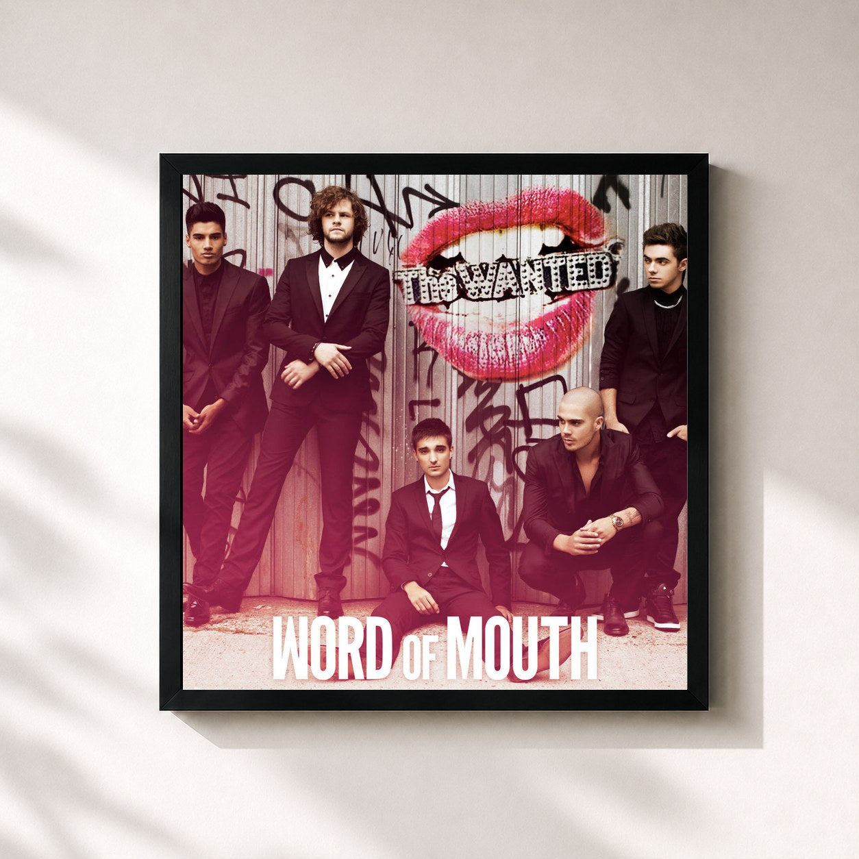 #noir Tableau carré de l'album Word Of Mouth (Deluxe) de The Wanted, cadre noir 32x32 cm