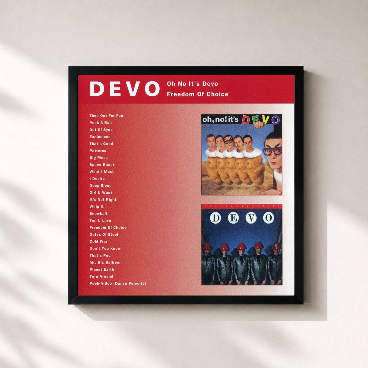 #noir Tableau carré de l'album Oh No It's Devo / Freedom Of Choice de DEVO, cadre noir 32x32 cm
