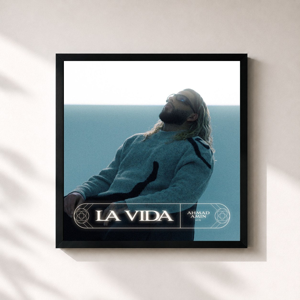#noir Tableau carré de l'album LA VIDA de Ahmad Amin, cadre noir 32x32 cm