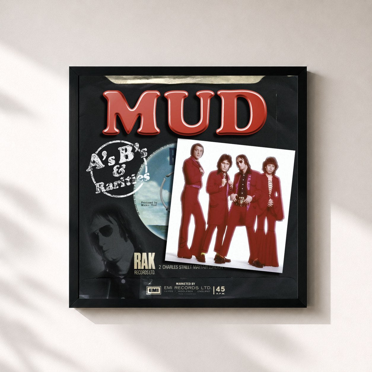 #noir Tableau carré de l'album A's, B's And Rarities de Mud, cadre noir 32x32 cm