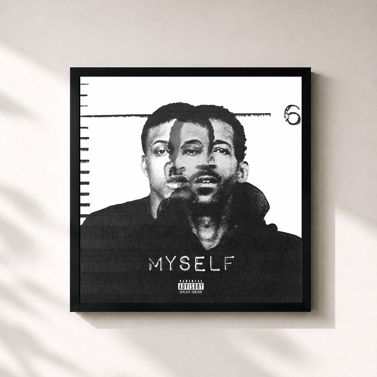 #noir Tableau carré de l'album Myself de August Alsina, cadre noir 32x32 cm