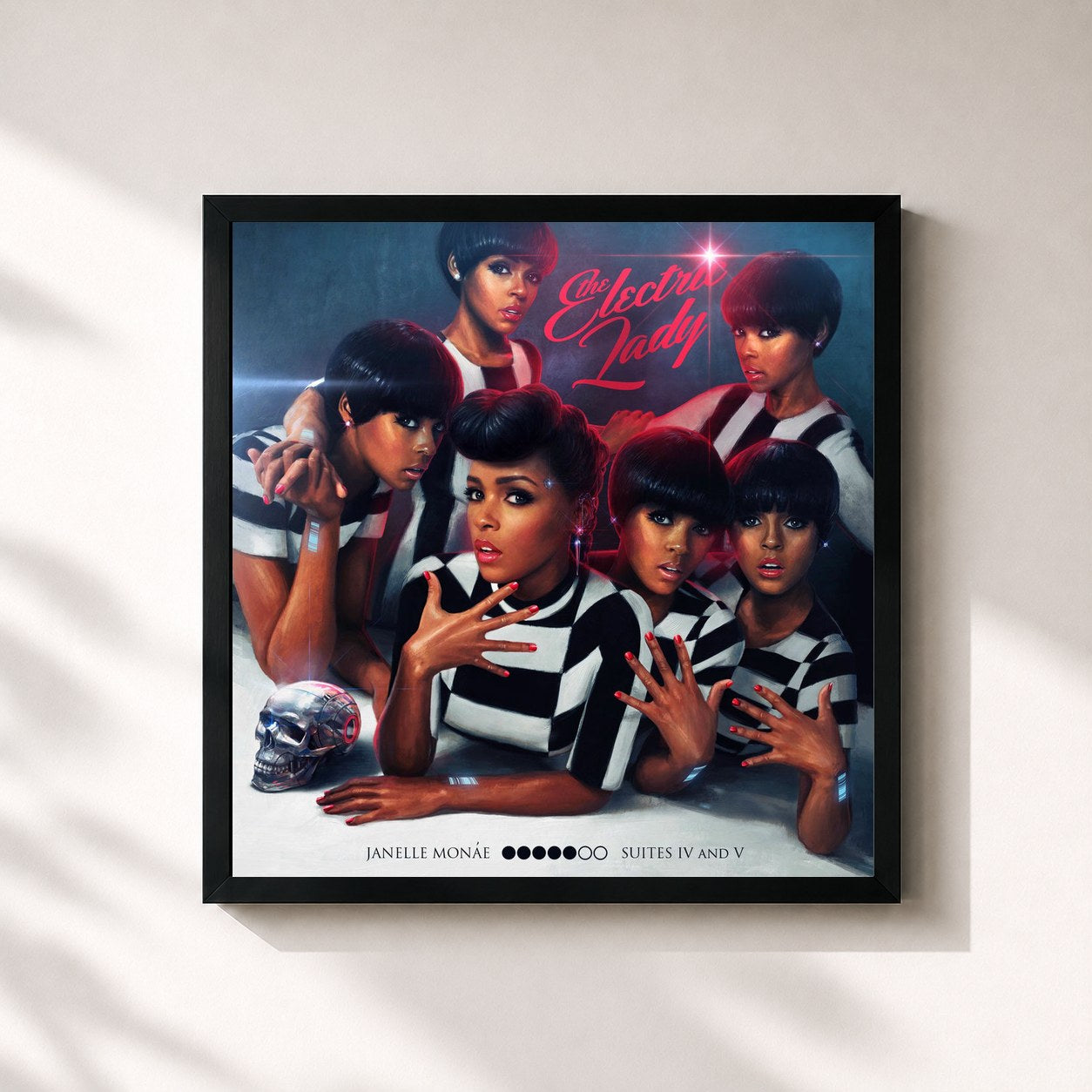 #noir Tableau carré de l'album The Electric Lady de Janelle Monáe, cadre noir 32x32 cm