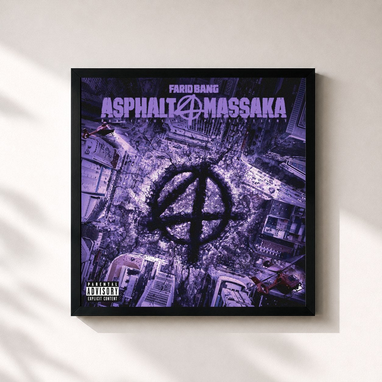 #noir Tableau carré de l'album ASPHALT MASSAKA 4 de Farid Bang, cadre noir 32x32 cm