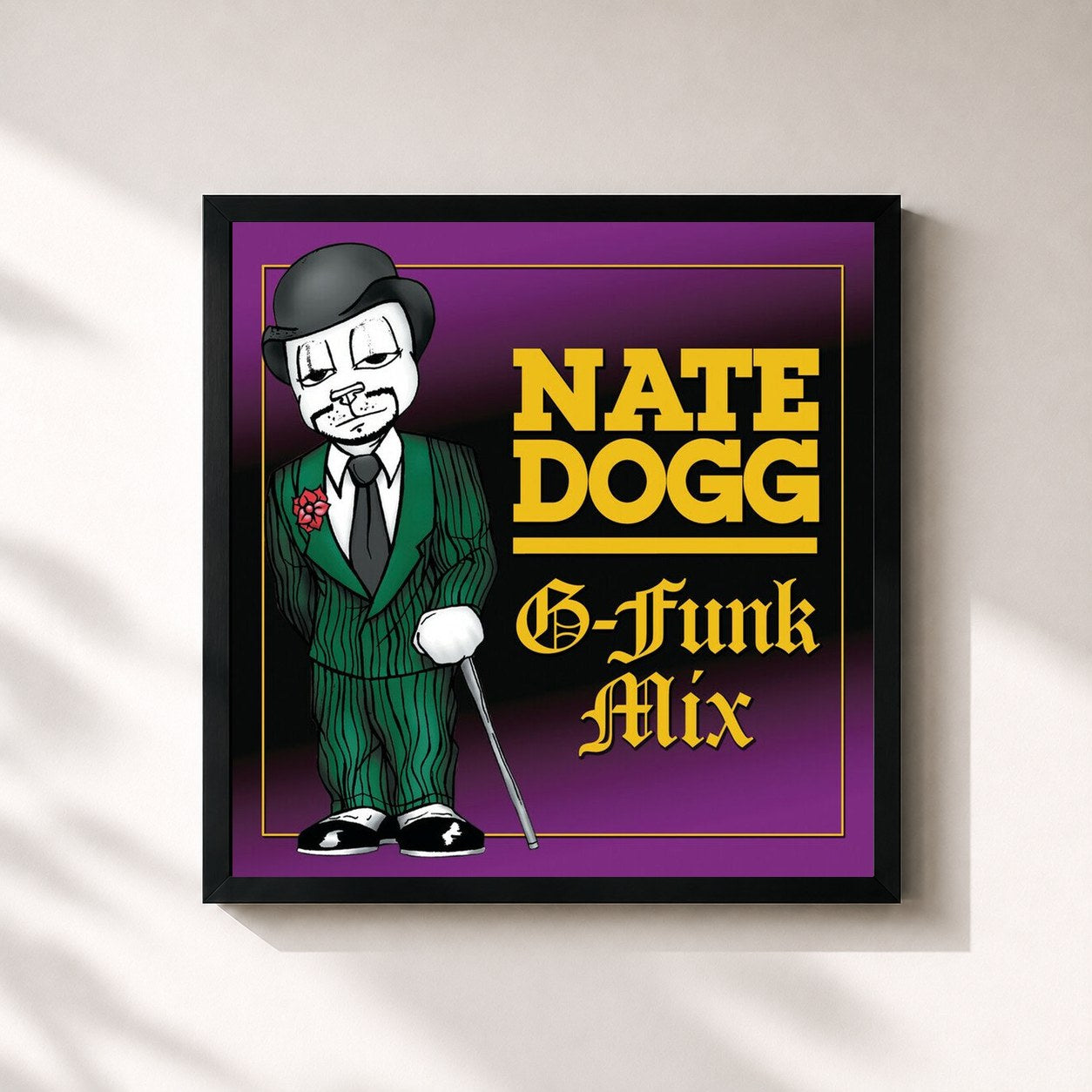#noir Tableau carré de l'album G-Funk Mix de Nate Dogg, cadre noir 32x32 cm