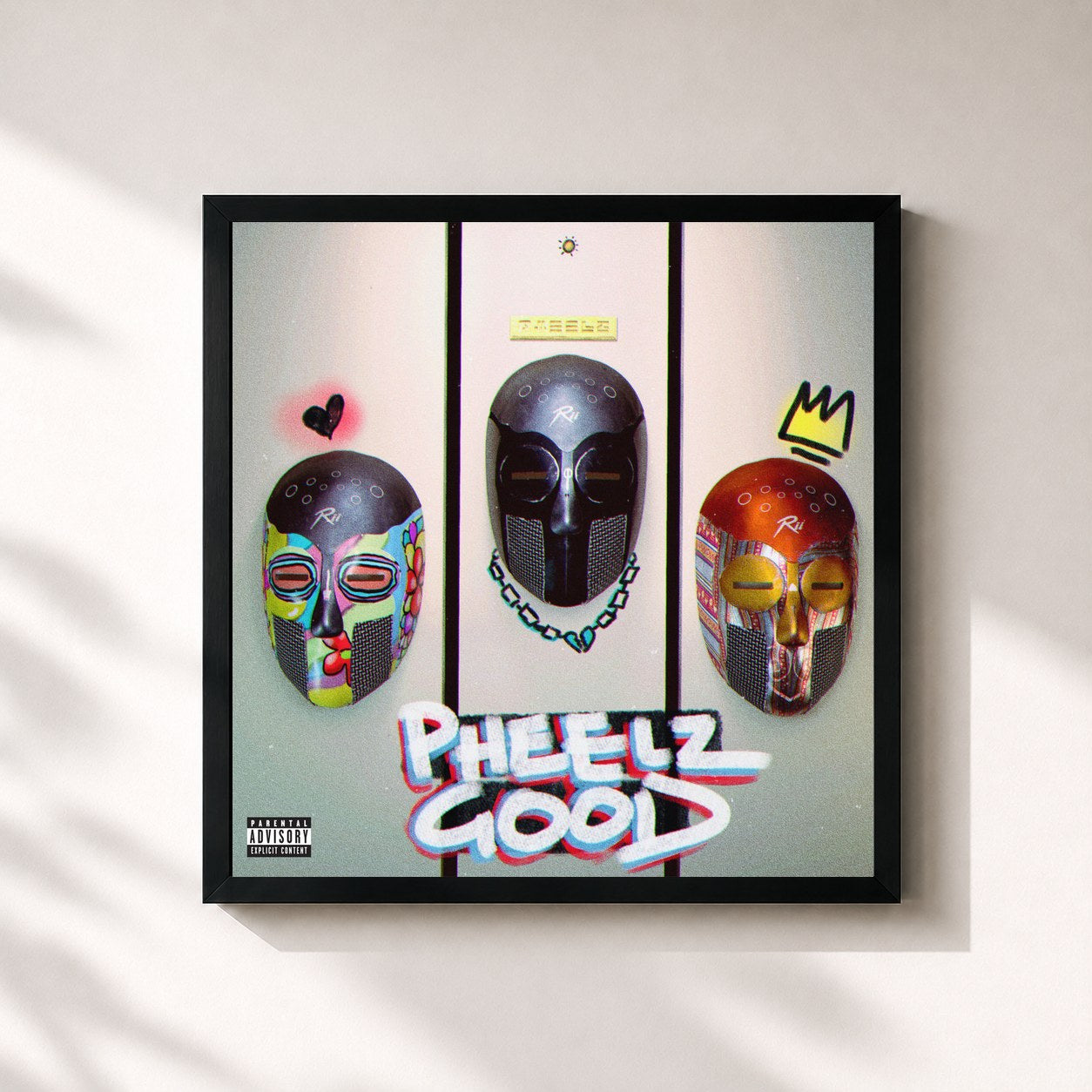 #noir Tableau carré de l'album Pheelz Good EP de Pheelz, cadre noir 32x32 cm