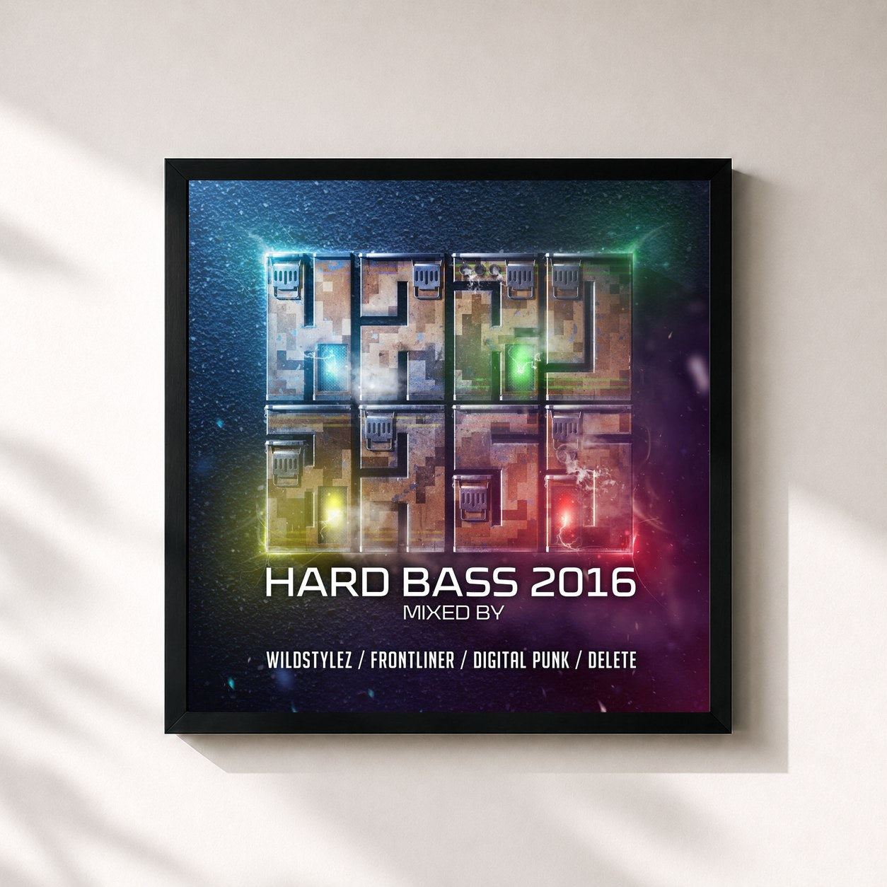 #noir Tableau carré de l'album Hard Bass 2016 de Wildstylez, cadre noir 32x32 cm