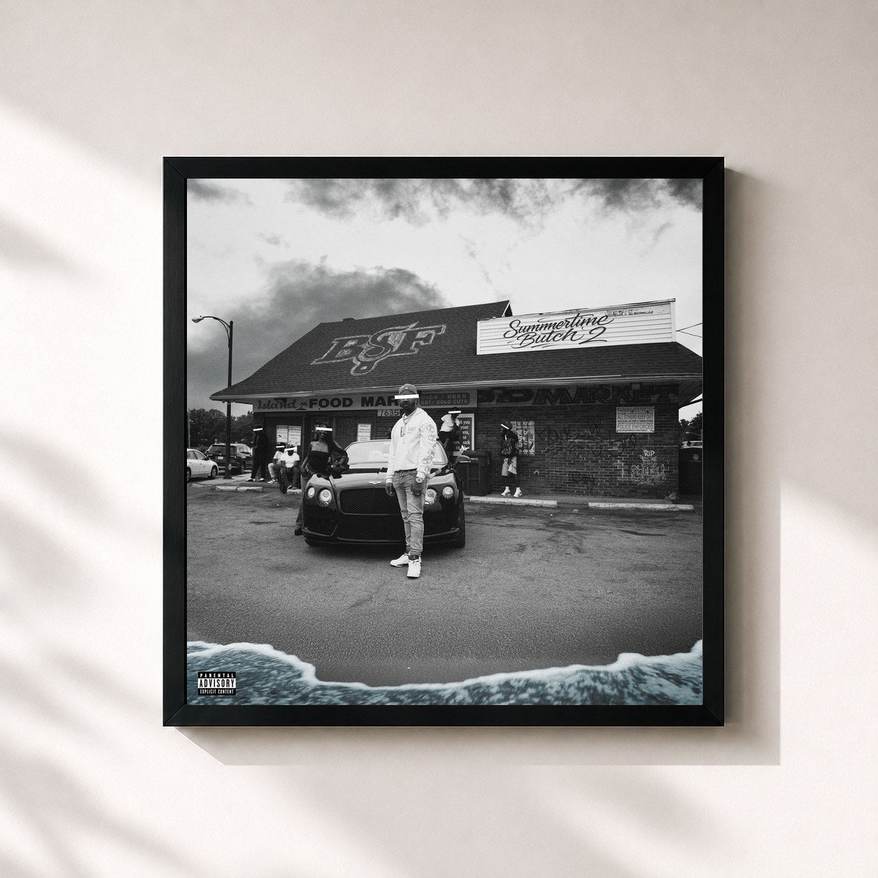 #noir Tableau carré de l'album Summertime Butch 2 de Benny The Butcher, cadre noir 32x32 cm