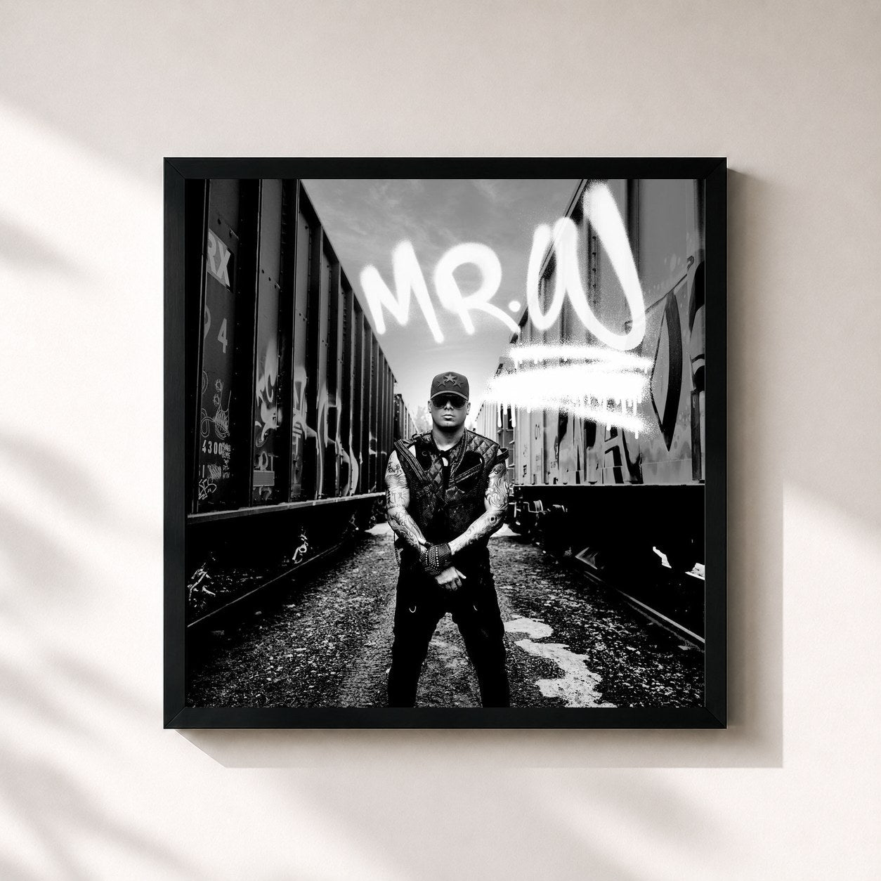 #noir Tableau carré de l'album Mr. W de Wisin, cadre noir 32x32 cm